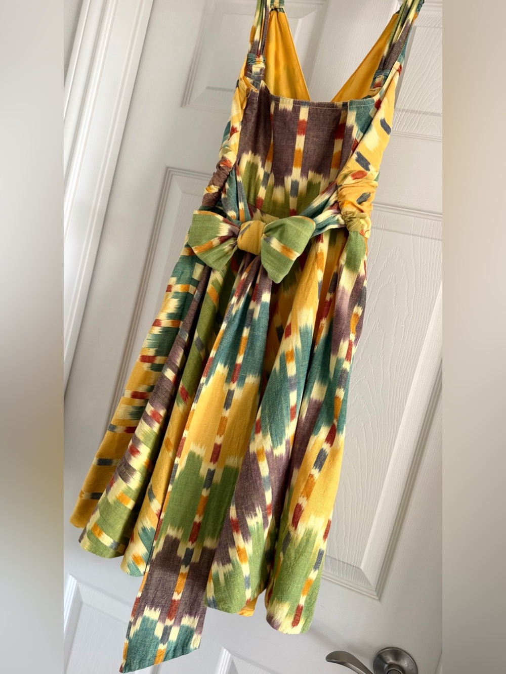 MARC JACOBS Yellow, Green, Autumn Orange 100% Cotton Swing Dress, Tie Back Sz 10 - Picture 7 of 16